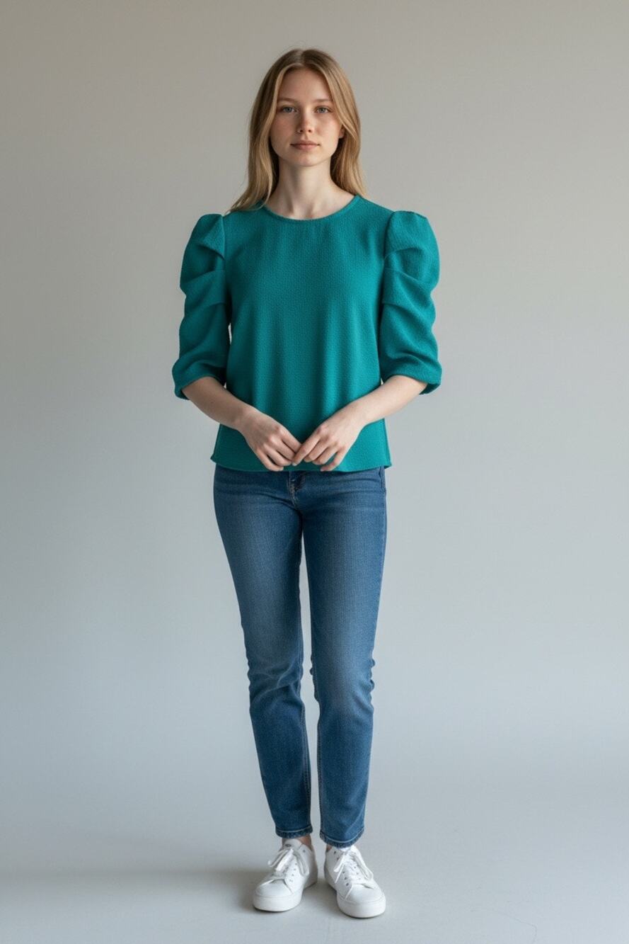 SHEIN Girls 11-12Y Teal Green Ruffle Sleeve Blouse Top Keyhole Back